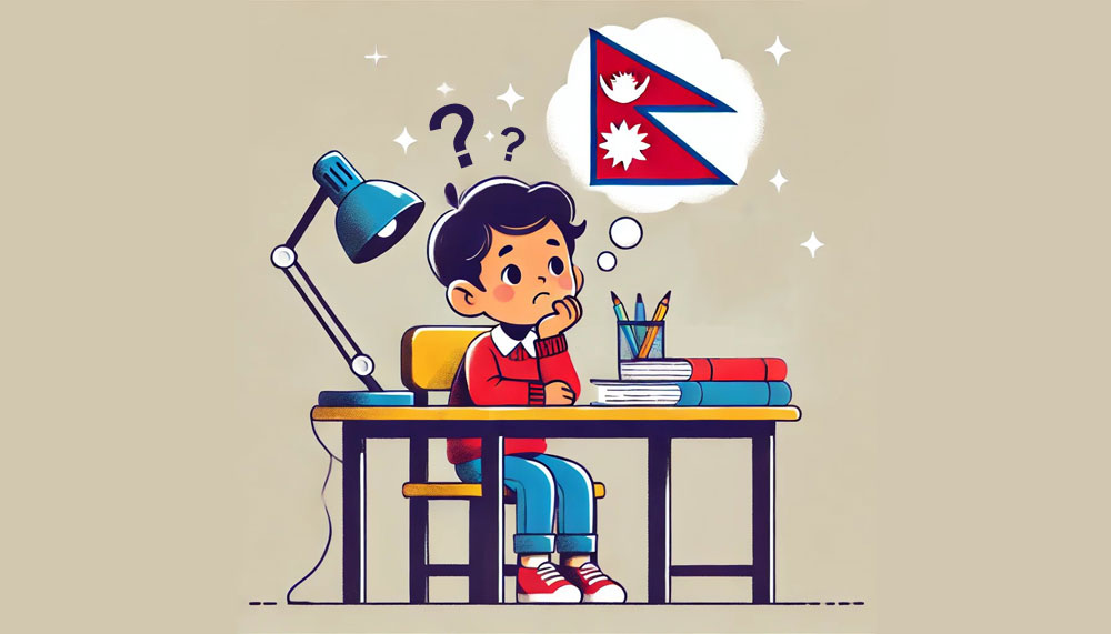 ネパールの国旗についてあれこれ考える男の子