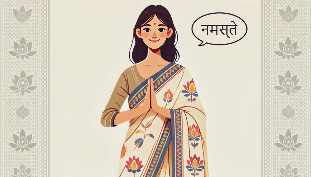 ナマステと挨拶する女性のイラスト