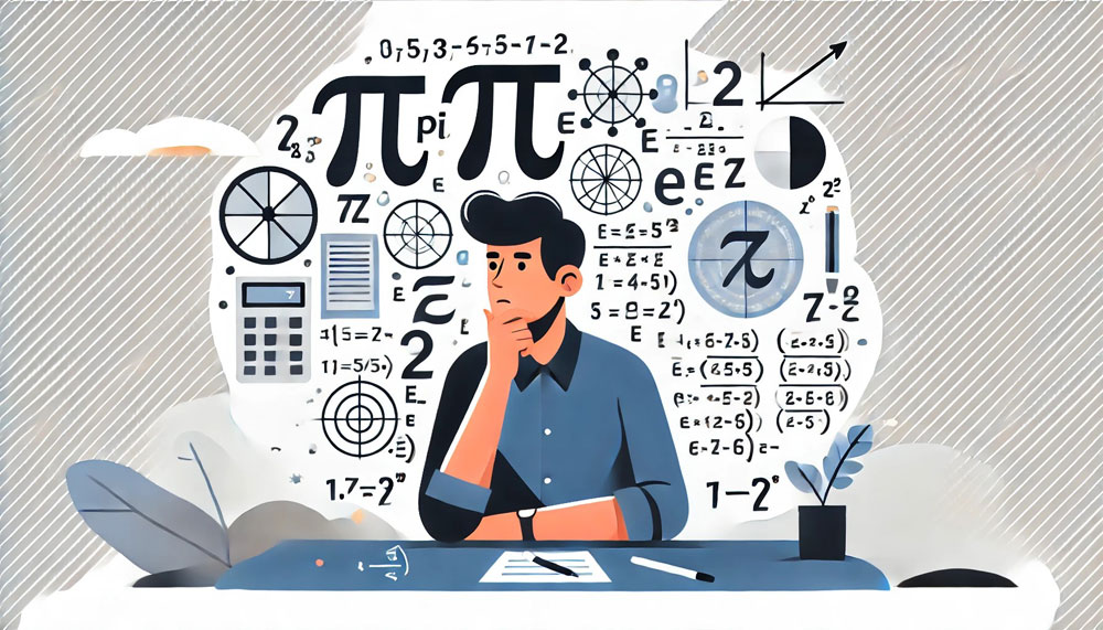 無理数について考えている男性のイラスト